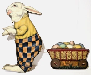 Bonnie Barrett  BOARDWALK ORIGINALS Easter Bunny Rabbit Egg Cart 1994 Signed - Picture 1 of 15