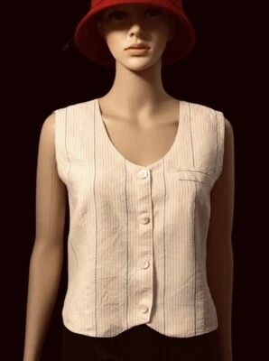 Vintage Handmade By Marcia Modenese 100% Linen Vest Pink Gray Sz M - Image 1 of 4