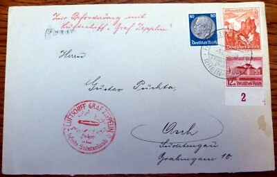 Brief Rhein Main Reichenberg Graf Zeppelin Luftschiff Sudetenland 1938 - Bild 1 von 2