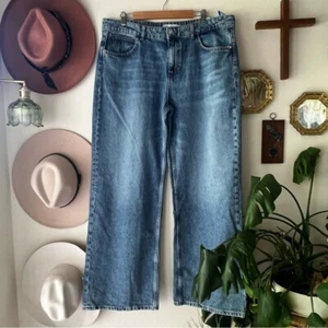 ZARA wide leg denim jeans dark wash Women's SIZE 14 baggy classic timeless - Picture 1 of 7