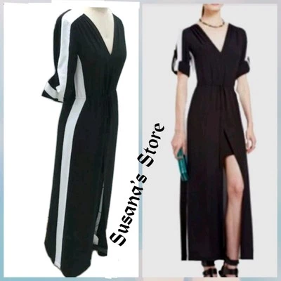 НОВЫЙ С ЯРЛЫКАМИ BCBG MAXAZRIA РАЗМЕР S LUCIENNE В ПОЛОСКУ V-ОБРАЗНЫМ ВЫРЕЗОМ СПЕРЕДИ РАЗРЕЗ МАКСИ ПЛАТЬЕ - Изображение 1 из 4