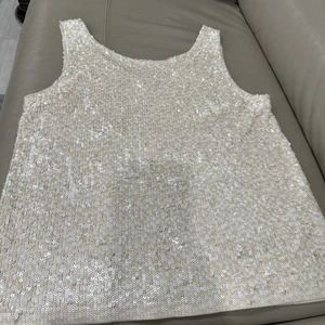 J.CREW Tank Top Womens M Sequin Embellished Scoop Neck 100% Cotton Ivory VTG - Picture 1 of 10