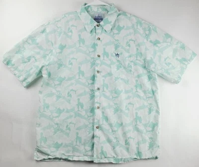 Рубашка мужская Guy Harvey средний размер зеленая белая рыба парусник короткий рукав 100% хлопок - Изображение 1 из 4