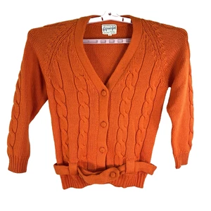 Vtg. 70's California Girl Wool Knit Belted Womens M Orange British Hong Kong - Picture 1 of 7