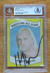 1982 HULK HOGAN signed PWE Wrestling All-Stars Series A #2 ROOKIE CARD Beckett - Picture 1 of 6