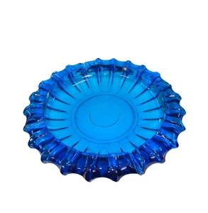 Unmarked VTG MCM Cobalt Blue Art Glass Heavy Scalloped Round Ashtray 10"D READ - Picture 1 of 8