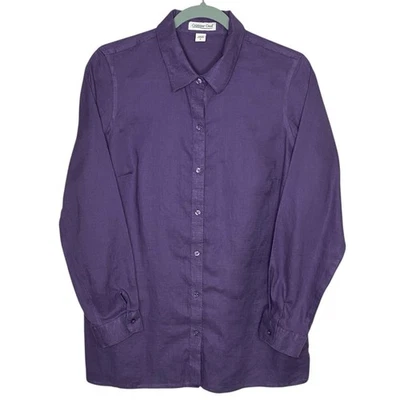 Coldwater Creek Linen Top Womens S Purple L/S Tunic Button Up Oversized Shirt - Image 1 of 4