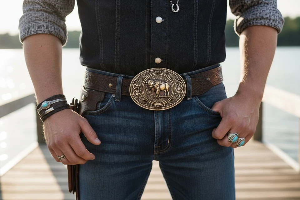 New Men Antique Gold Metal Buffalo Bull Belt Buckle Cowboy Western Fashion Rodeo - Image 1 of 4