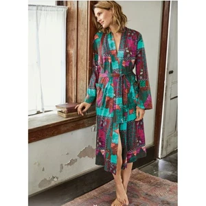 Peruvian Connection Pflaumenblüte Türkis Patchwork Kunsthandwerk Boho Morgenmantel Gr. S - Bild 1 von 8