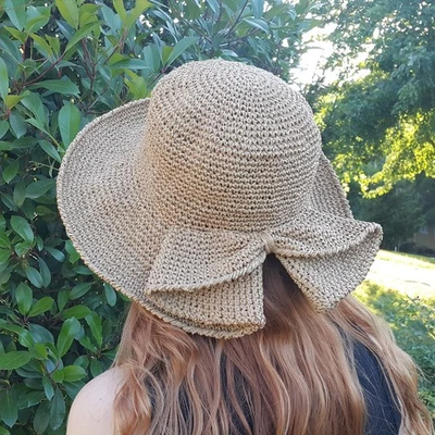 Wide Brim Straw Hat for Women Crochet Raffia Summer Hat Sun Beach Garden Hat - Image 1 of 4