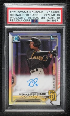 2021 Bowman Chrome Prospect Refractor /499 Reginald Preciado PSA 10 GEM MT Auto - Image 1 of 2