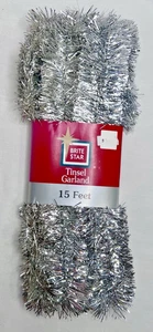 Guirnalda de oropel plateada de 15' de colección Brite Star - NOS - ignífuga - a prueba de deslustre - Imagen 1 de 6