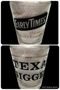 Early Times Texas Jigger Bourbon Whisky Glass Black Gold Graphics 12 oz 4.5 Tall - Picture 1 of 5