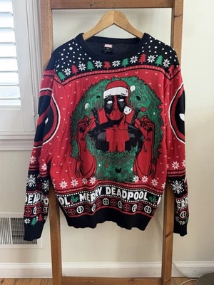 Marvel Deadpool Navidad Suéter Para Hombres XL Negro Feo "Merry Deadpool" Foto 1 de 4