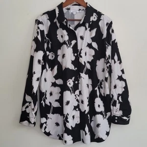 Chico's Black White Floral Button Up Shirt | Classic | Size 3.5 or 18 - Picture 1 of 11