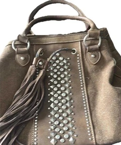 Montana West Tote/Hand Bag Studded Fringed Embellish Western Style Handbag Brown - Picture 1 of 18