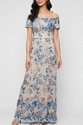 Vestido ALEX EVENINGS 14 Floral Bordado Encaje Hombro Descubierto Nuevo con Etiquetas $229 Foto 1 de 4