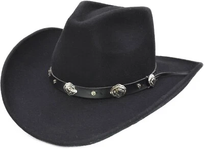 MAJOR WEAR Black 100% Wool, Shapeable, crushable Felt Cowboy Hat with buckle band