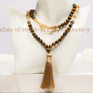 Natural Tiger's Eye Citrine 108 Prayer Beads Buddhist Mala Meditation Necklace - Picture 1 of 8
