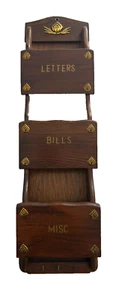 Vintage Wood Mail Organizer - Letters, Bills, Misc, Key Hooks Wall Mount - Picture 1 of 2