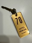 1960s Vintage Hotel Room Key & Fob Hotel Venezia Roma Rome Italy Rare Acrylic