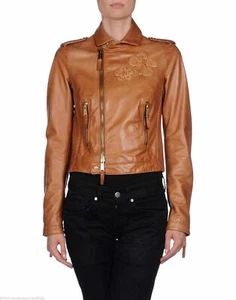 €1595 DSQUARED2 Women's Genuine Lamb Leather Biker Jacket IT 40 - XS - UK 8 NEW - Picture 1 of 9