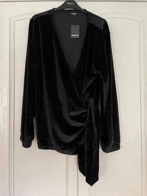 SIMPLY BE Black Multi Glitter Velour Wrap Top - Size 20 - Image 1 of 4