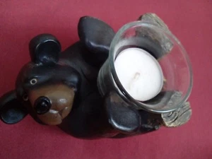 Black Bear Figurine Candle Holder Votive Tea Light North Woods Cabin Decor Lodge - Picture 1 of 8