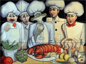 Chef Tile Backsplash Ceramic Mural Harrison Kitchen Lobster Wine Art JHA001 - Picture 1 of 2
