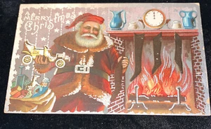 Postal en relieve de Santa Navidad 1909, coche de juguete, chimenea - Imagen 1 de 4