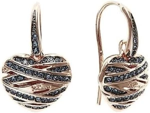 Orecchini Guess Donna Pendenti Cuore Cristalli Neri In Oro Rosa _UBE21584 - Foto 1 di 2