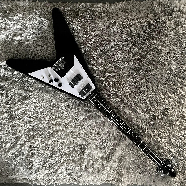 1981 4-strings Flying V Bass Guitar Black Bone Nut HH Pickups Chrome Hardware - Image 1 of 4