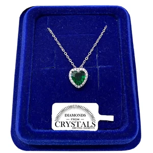 Collana Cuore Verde Catenina pl. oro Bianco 18k con Cristalli Zirconi S/08 - Foto 1 di 7