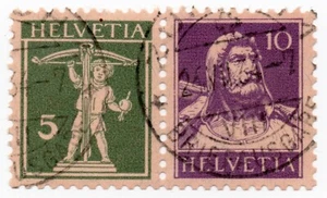 1930 - Svizzera - Tete-beche 5c. verde oliva + 10 c. violetto usato - Picture 1 of 1