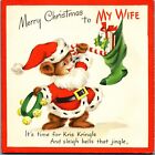 Santa Claus Teddy Bear Stocking Tree Gift VTG Christmas Greeting Card