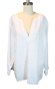 LAUREN RALPH LAUREN Linen V Neck Roll Tab Sleeve Tunic Top Size 2X Beach Classic - Picture 1 of 9