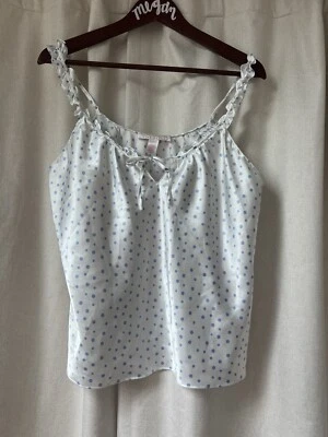 Y2K Oscar De La Renta Womens Cami White Polka Dot Keyhole Tie Ruffle  M - Image 1 of 4