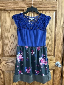 Womens American Eagle Outfitters Dress Size S Blue Black Pink Floral Crochet - Picture 1 of 17