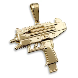 Solid 14K Yellow Gold Uzi Pendant, Real Gold Gun Pendant - Picture 1 of 10