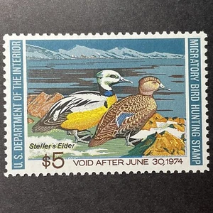 US Scott #RW40 1973 Duck Stamp Migratory Bird Hunting $5 MNH Steller’s Elder - Picture 1 of 2