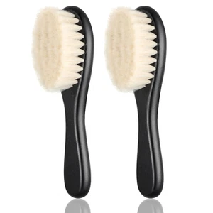 2 Pcs Barber Fade Beard & Neck Brush Soft Bristles Wooden Handle Black - Picture 1 of 12