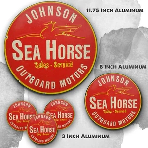 Johnson Seahorse Outboard Motor Design Reproduction Aluminum Circle Sign - Bild 1 von 4