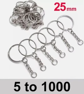 25MM SPLIT RING WITH CHAIN AND SCREW KEY KEYRINGS KEYRING KEYS FINDINGS CLASP - Picture 1 of 8