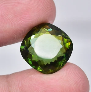 Premium Natural Certified Demantoid Garnet Loose Gemstone 14.30 Ct Cushion Cut - Picture 1 of 4