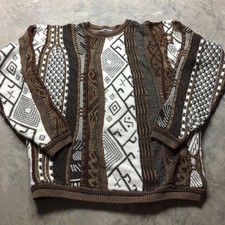 90s VTG LAVANE COSBY All Over Print XL Sweater HIP HOP Funky 3D Abstract Brown