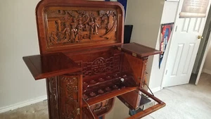 Hand Carved Rosewood Japanese Bar and Chest  - Picture 1 of 24