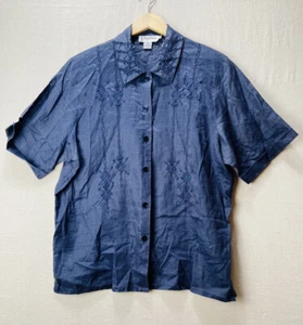 Liberty Fashions Leinen Bluse Damen XL kastig blau bestickt Perlen Boho - Bild 1 von 10
