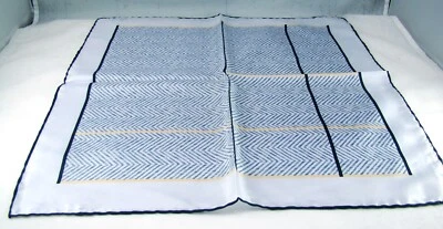 100% Silk Made in Italy 16.5" Sq. Scarf Blue Herringbone Navy & Yellow Lines NEW - Image 1 of 4