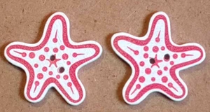 2 Red Starfish Sewing Buttons Crafting Wood 2 Hole 1.25" - Picture 1 of 2