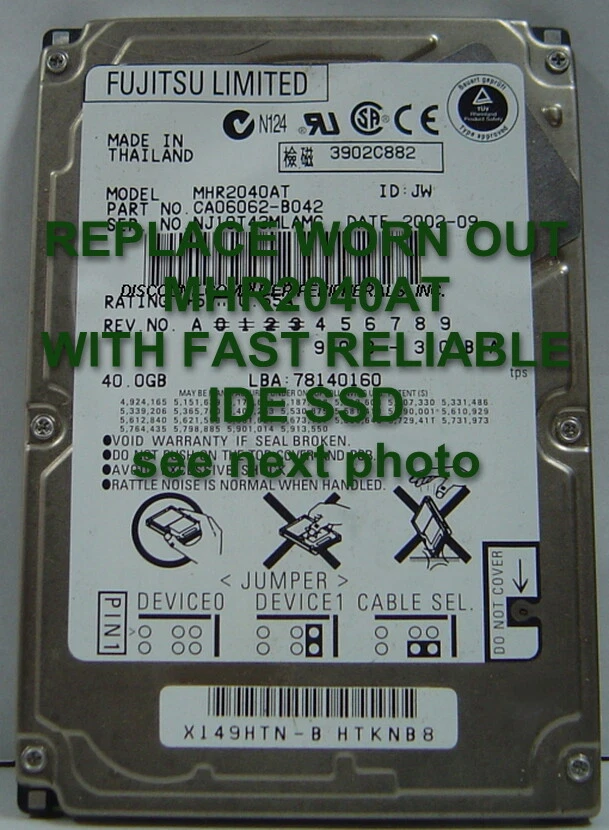 Replace Worn Out MHR2040AT with 40GB Fast Reliable SSD 2.5" 44 PIN IDE Drive - Image 1 of 3